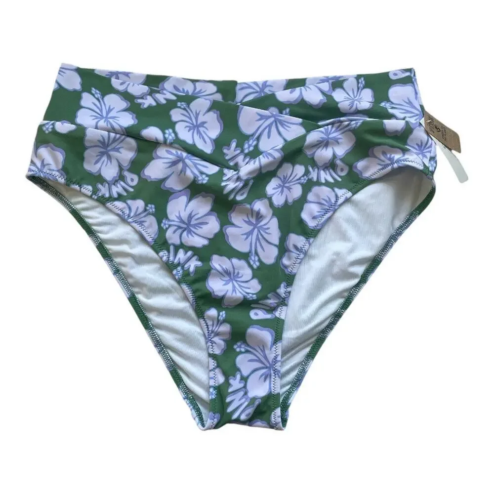VICTORIA'S SECRET Pink Women's Crossover High-Rise Bikini Bottom Floral Large
